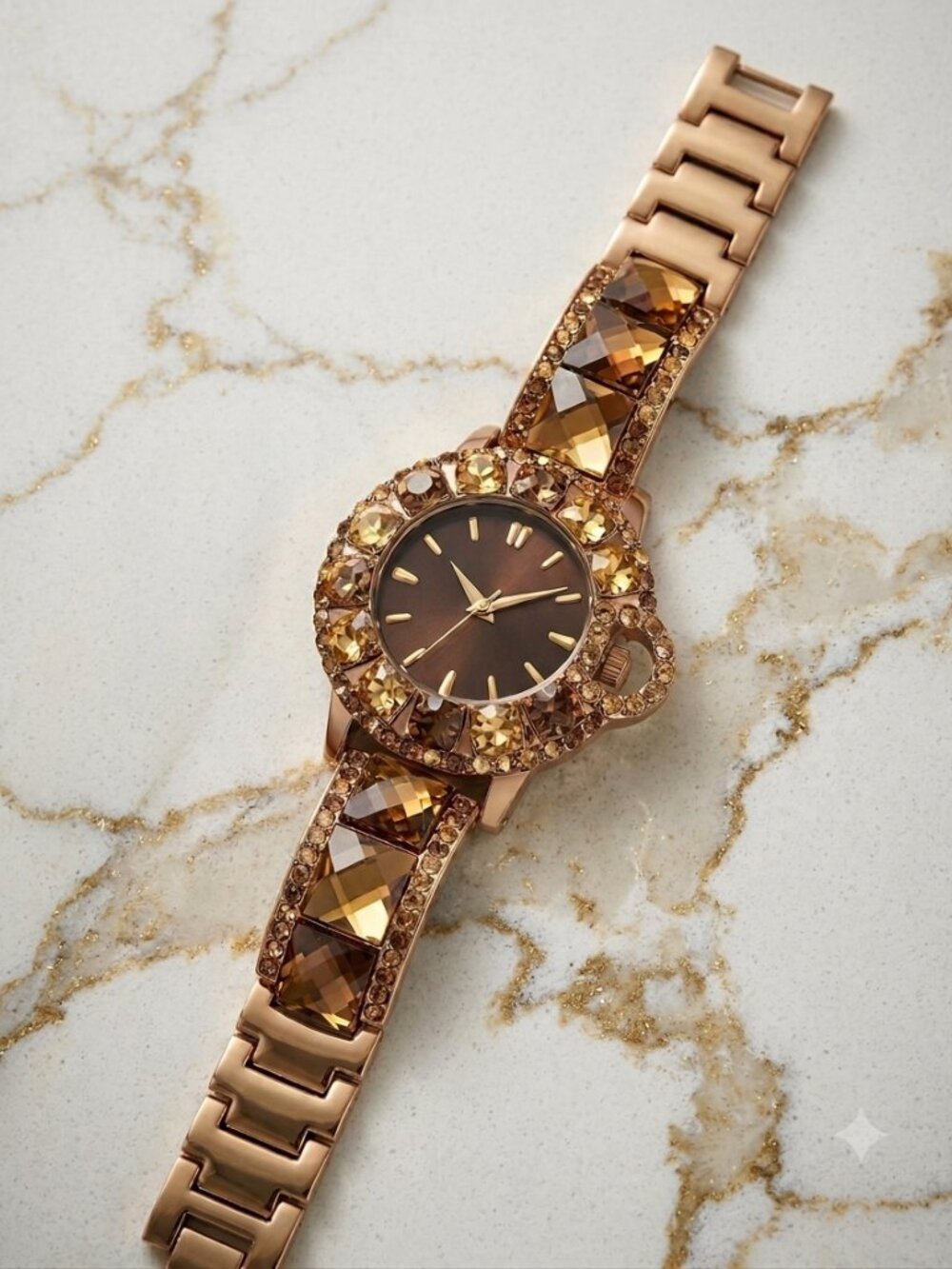 Crystal Bezel Amber Gold Watch